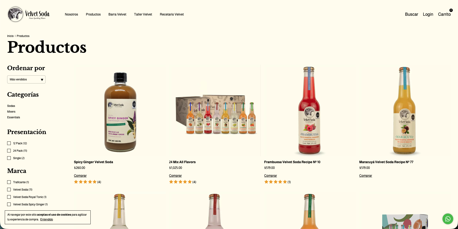 Velvet Soda products page
